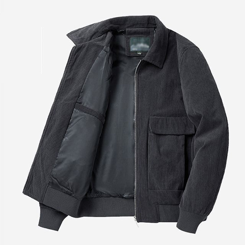 Gmiixder Otoño Invierno chaqueta de pana masculina Casual solapa de rayas chaquetas de Safari ropa de hombre versátil tendencia elegante abrigo suelto