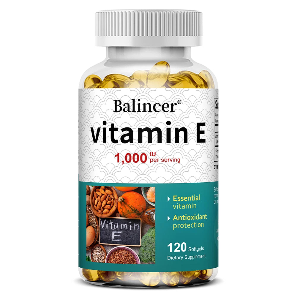 Suplemento de vitamina E, 1000 UI por servicio, potente antioxidante, apoya la piel, el corazón, el cerebro y el sistema inmunológico: sin OGM