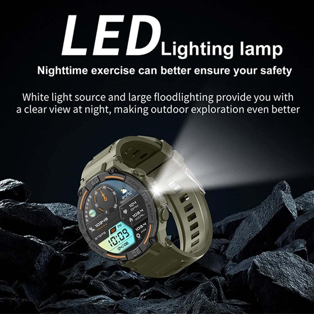 Reloj inteligente militar resistente al aire libre para hombres, GPS, deportes, Fitness, resistente al agua, llamada Bluetooth con luces LED, reloj inteligente