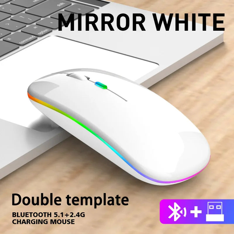 Ratón inalámbrico de 2,4 GHz, recargable por Bluetooth, silencioso, ergonómico, para juegos, con retroiluminación USB, ratón de 1600DPI para PC y portátiles