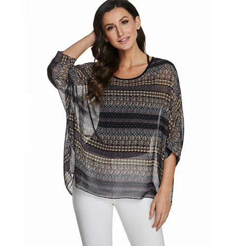 Novedad 2015 de mini vestidos casuales de gasa con estampado de flores para señoras, vestidos estilo bohemio con manga de murciélago en tallas grandes 4XL 5XL 6XL