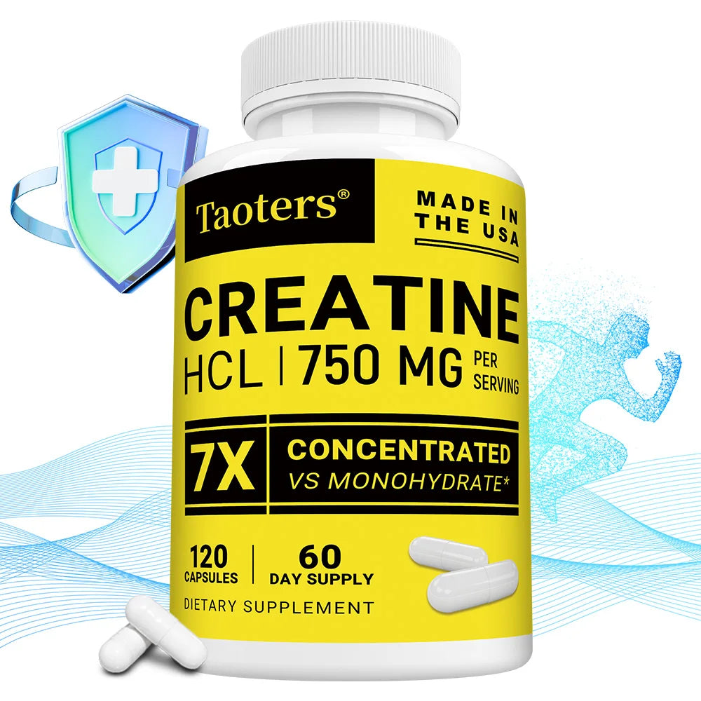 Suplemento de creatina HCL, mejora el enfoque, la fuerza y la resistencia, adecuado tanto para hombres como para mujeres, sin gluten, sin OGM