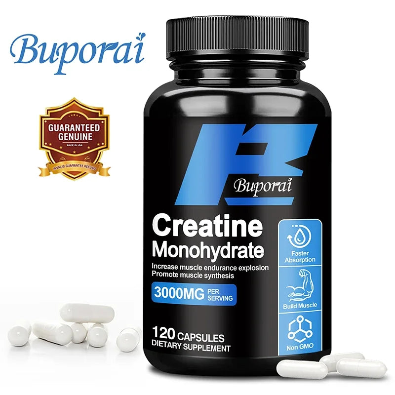 Monohidrato de creatina: apoya los músculos, la energía y la función cognitiva, aumenta la masa muscular magra - Suplementos sin gluten