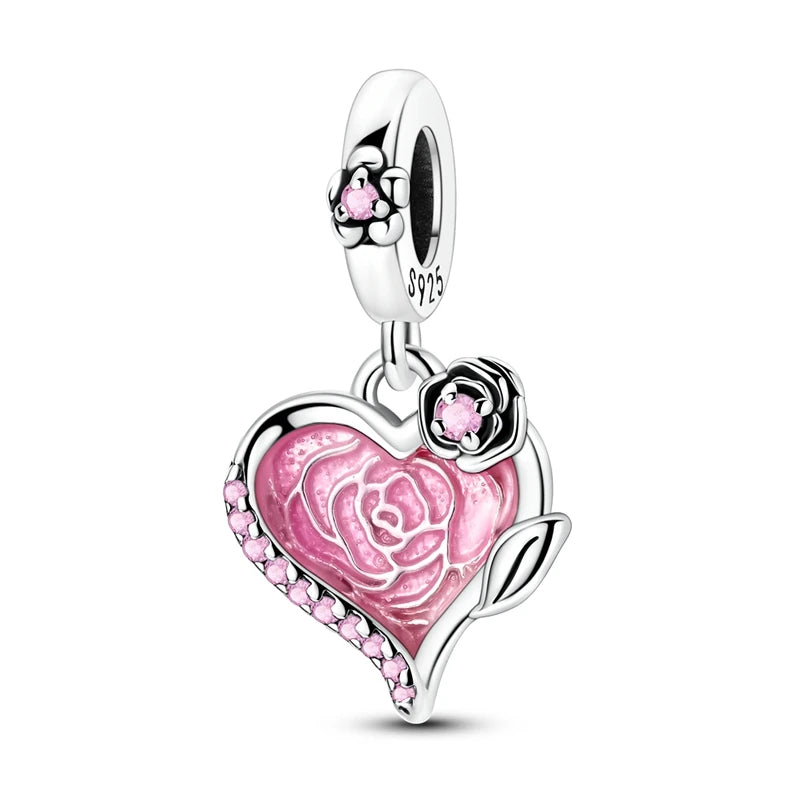 Abalorio de Plata de Ley 925 con Forma de Corazón y Cielo Estrellado, Abalorio Familiar de Madre, Hija e Hermana, Compatible con Pulseras, Colgante, Joyería DIY para Mujer, Regalo
