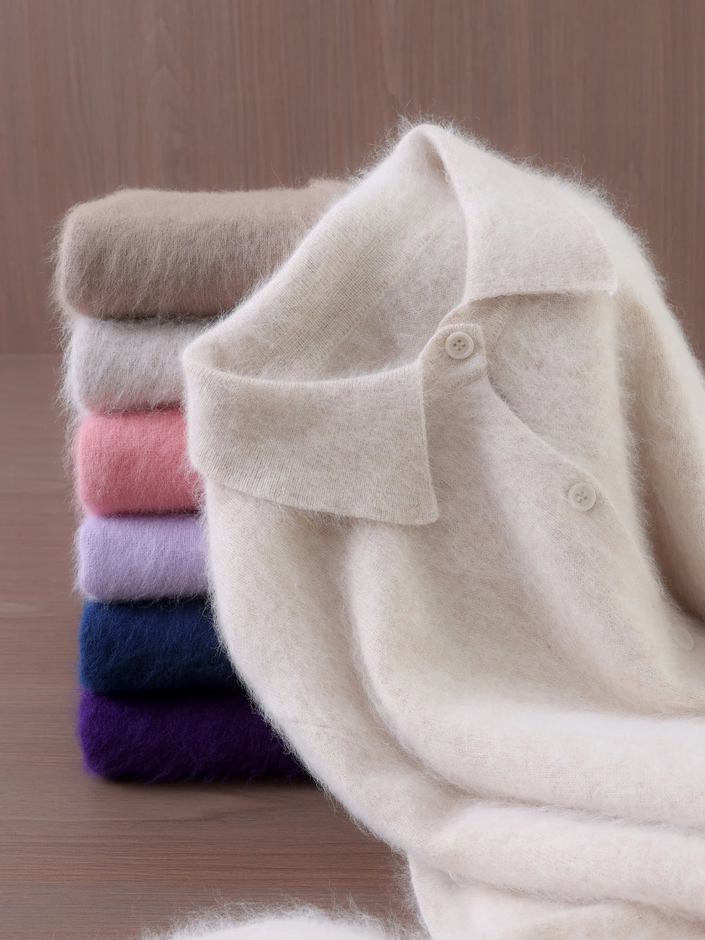 Otoño Invierno mujer 100% suéter de cachemira de visón puro con cuello Peter Pan y botones Preppy coreano Casual tejido de Color sólido