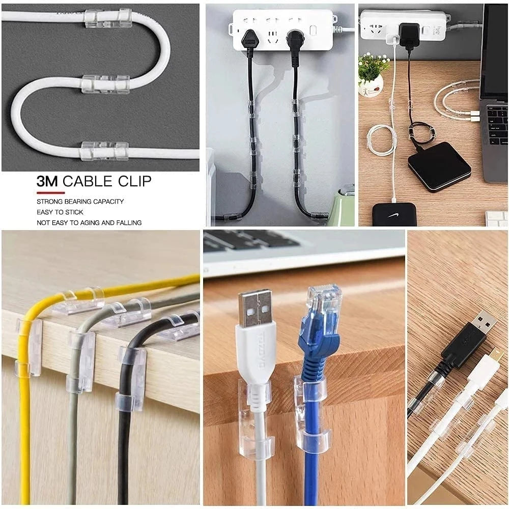 Clips organizadores de cables, gestión de cables, escritorio y estación de trabajo, administrador de cables ABS, soporte para cables, carga USB, línea de datos, bobinadora
