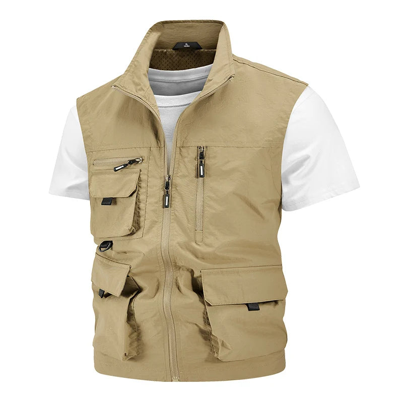 Chaqueta de caza para acampar, chaleco de trabajo para hombre, cortavientos táctico, talla grande, Golf, sin mangas, pesca, abrigo impermeable, chaleco de verano