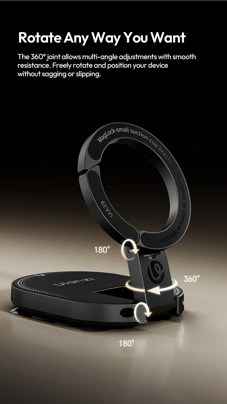 Ulanzi MA39 MagLock Ventosa Soporte de escritorio para teléfono para iPhone 17 16 15 14 con parte inferior de succión para cristal de pared
