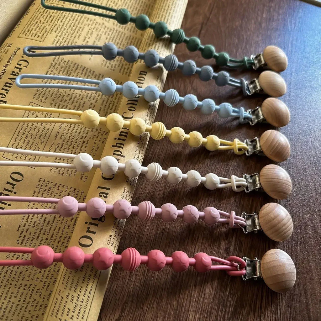 Clips para Chupetes de Bebé, Cadena de Silicona Integrada para Chupetes, Mordedor, Juguetes para la Dentición, Clip para Chupetes, Cadena con Clip, Regalo para Bebé