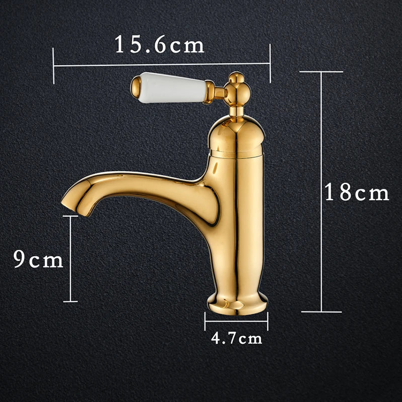 Grifo de lavabo de un solo mango de latón retro, grifo de lavabo con mango de cerámica perfecto para gabinetes de baño, mezcla de agua fría y caliente