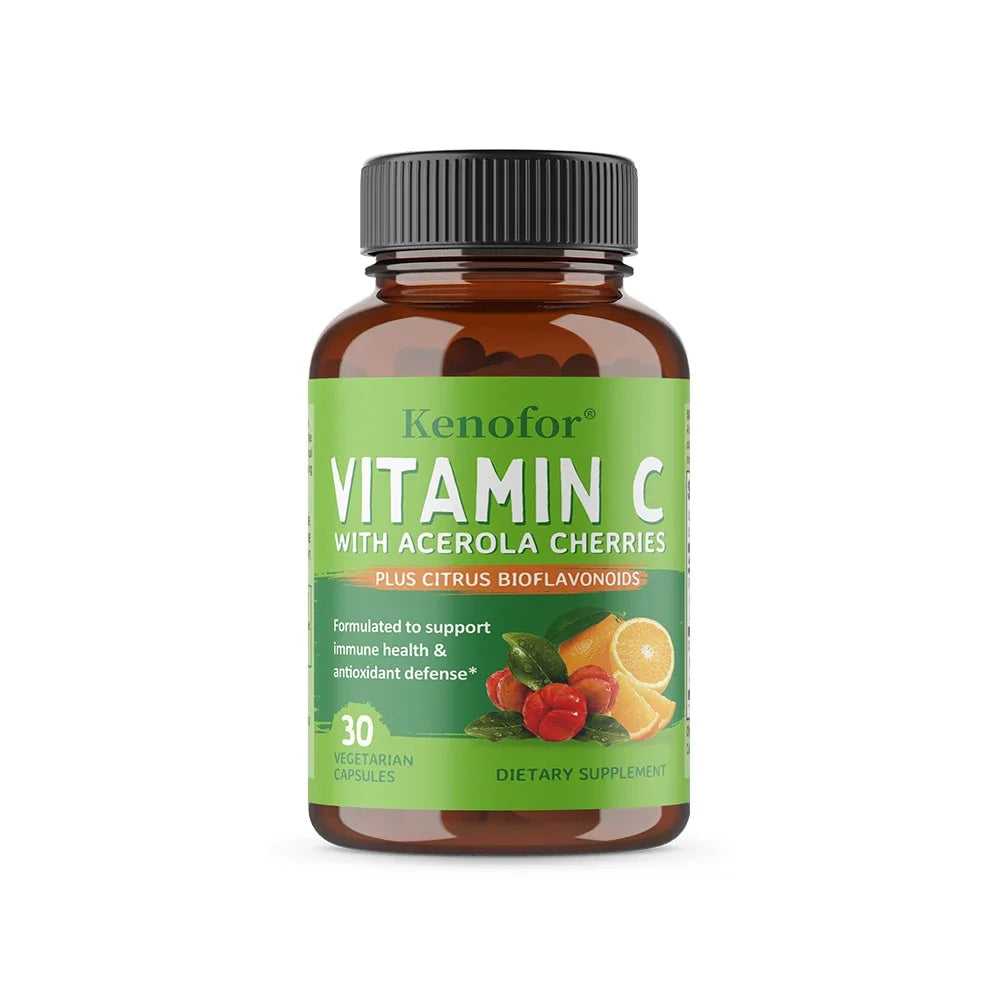 Comida integral vegana vitamina C, dos ingredientes (polvo y cítricos de cereza de acerola entera orgánica), soporte inmunológico, sin OGM