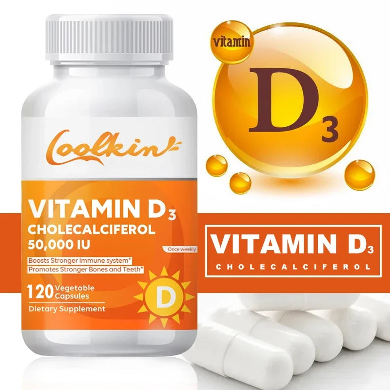 Vitamina D3 50000IU: salud muscular, huesos fuertes y salud del sistema nervioso, apoyo a la inmune