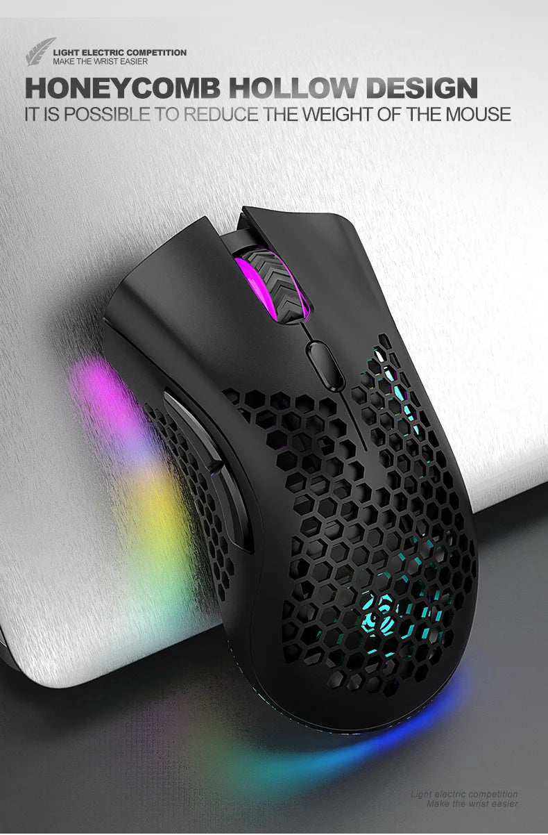 Ratón inalámbrico BM600 para juegos, periférico con luz RGB, recargable por USB, 2,4G, bonito