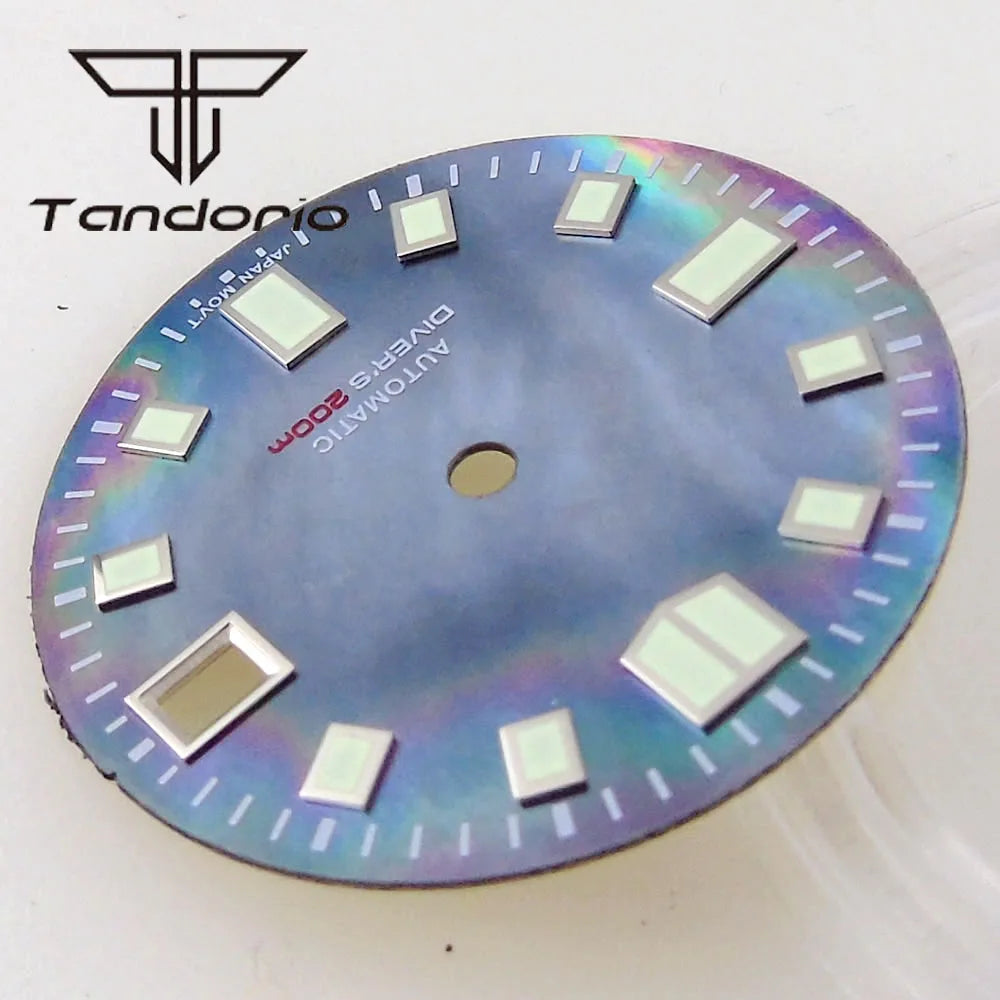 Reloj de nácar blanco y negro de 29mm, esfera con abertura para fecha, ajuste luminoso verde NH35 NH35A NH36, movimiento automático