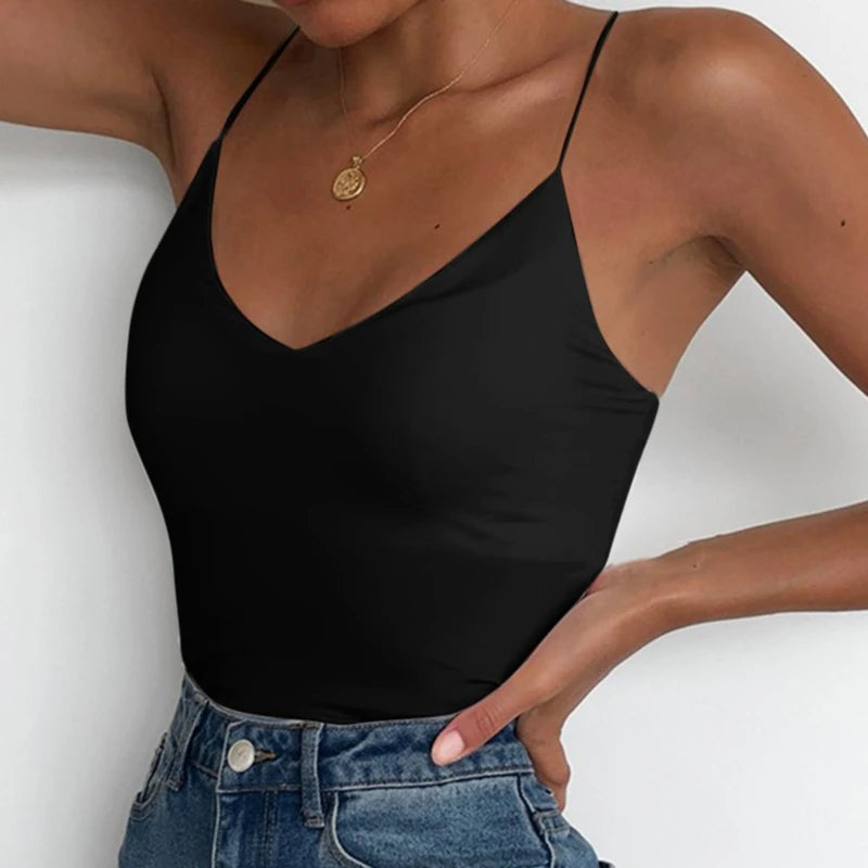 Camiseta sin mangas Sexy de verano para mujer, Tops básicos con tirantes, camisola delgada sin mangas