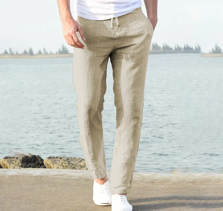 Pantalón de algodón para hombre, corte recto, ligero, transpirable, cómodo, estilo playero, color liso, pantalón deportivo