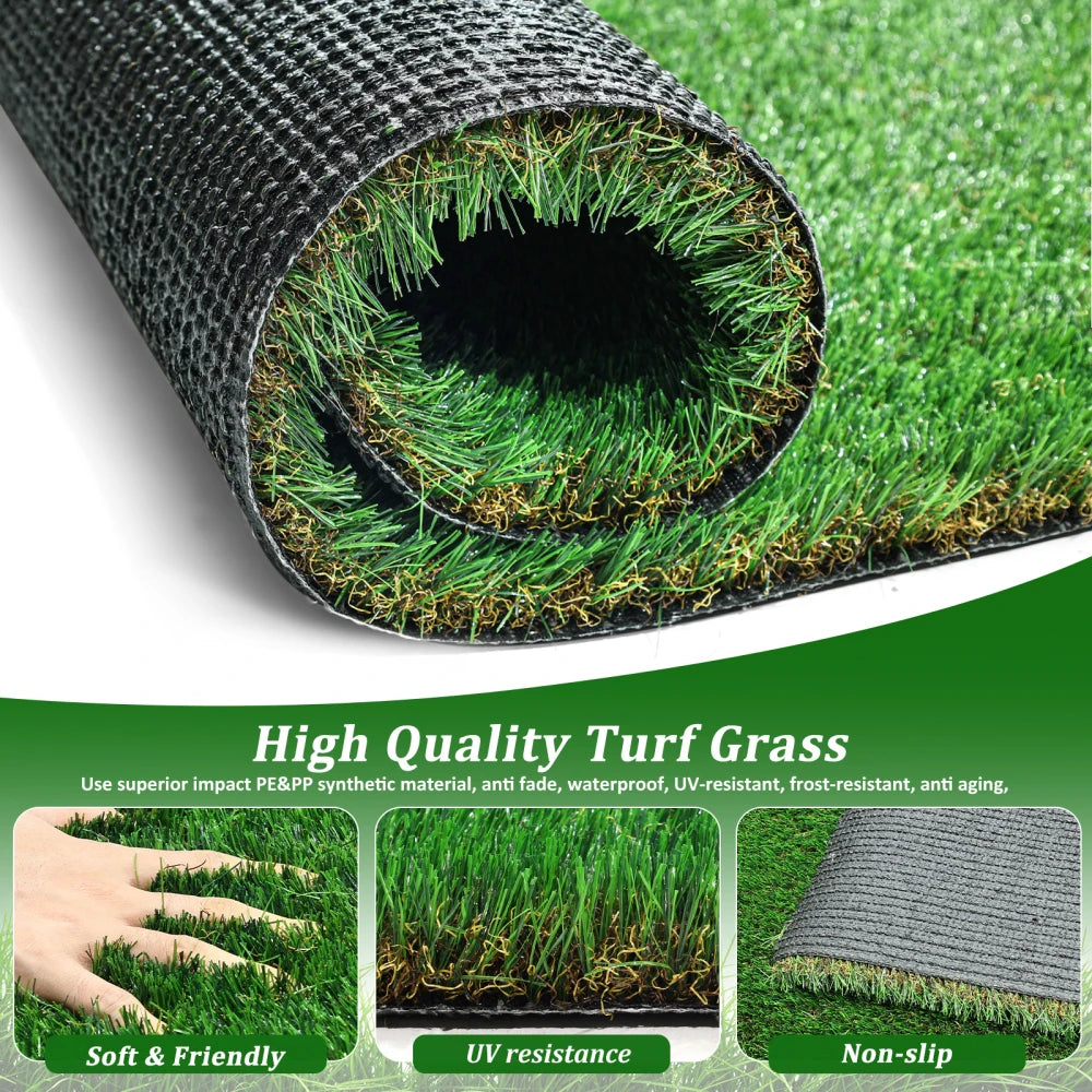 Alfombra de Césped Artificial para Exteriores de 3 pies x 10 pies, Rollo de Césped Sintético Grueso para Patio, Balcón, Jardín, Césped para Perros, Tapete de Drenaje con Altura de Pelo de 1.38 Pulgadas