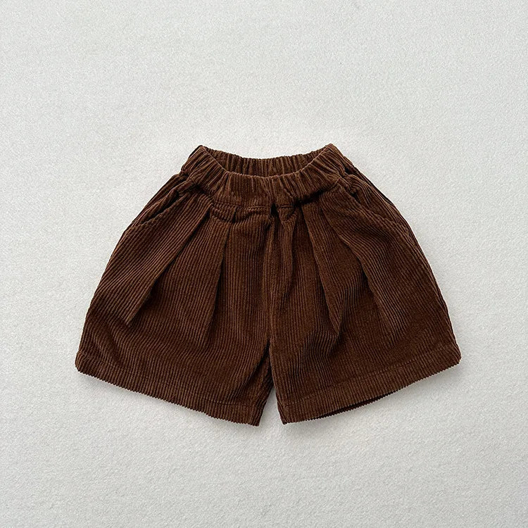 2025 otoño nuevos pantalones cortos de pana Vintage para niños pantalones cortos sueltos para niñas pantalones cortos sólidos para bebés pantalones cortos casuales para niños ropa para niños
