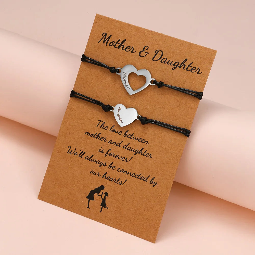 Pulsera de pareja para mujer, cadena de cuerda trenzada hecha a mano, corazón de madre e hija, pulseras con dijes, regalo de joyería de hermana de la amistad de la suerte