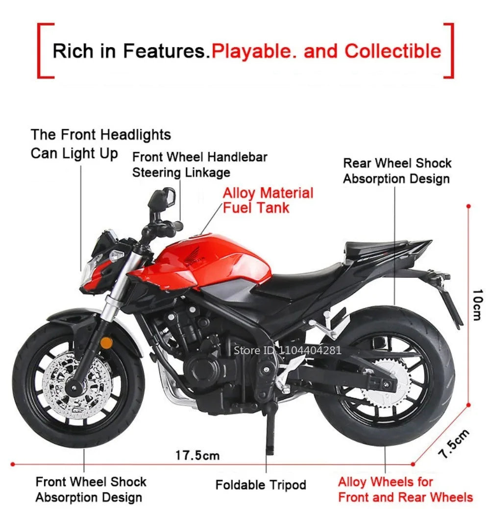 1:12 Honda CB650 CB400F juguetes de coches de aleación fundida modelos dirección de la rueda delantera de la motocicleta con vehículos ligeros de sonido coleccionar adornos