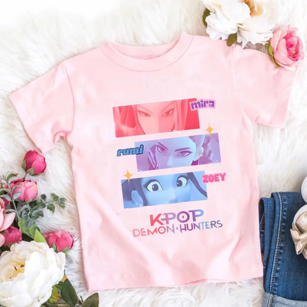 Camiseta de Algodón Suave para Niñas, Diseño de la Película 2026, Ropa Infantil, Regalos para Fans del K-Pop Demon Hunters, Ropa para Niños, Tops Casuales a la Moda