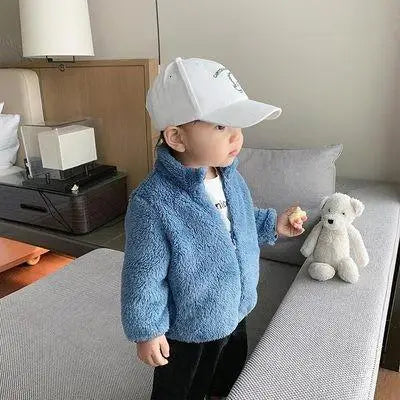 Abrigo de felpa de Color sólido para niños, chaqueta informal cálida para otoño e invierno, abrigo para niños, ropa para niños, prendas de vestir exteriores para niños pequeños