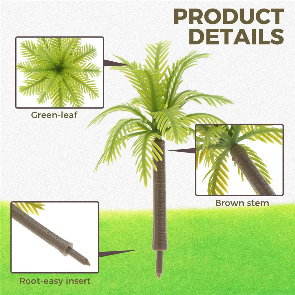 20 piezas Mini árboles modelo de palma de coco 3/4, 5/5,5/7cm plástico Artificial selva Diorama edificio ferrocarril DIY Micro juguetes de diseño