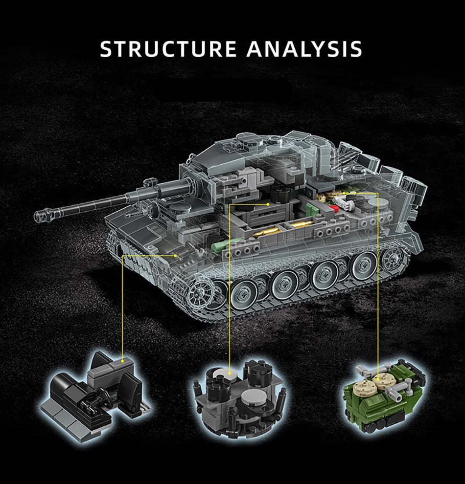 WW2 militar 1/28 escala Franz Staudegger Tiger tanque pesado conjunto de bloques de construcción guerra mundo 2 tanques de tigre modelo juguetes para niños regalos