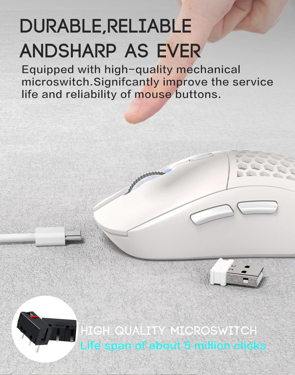 Ratón recargable con diseño de panal USB con iluminación ajustable RGB inalámbrica para uso en el hogar, juegos y oficina, Plug And Play