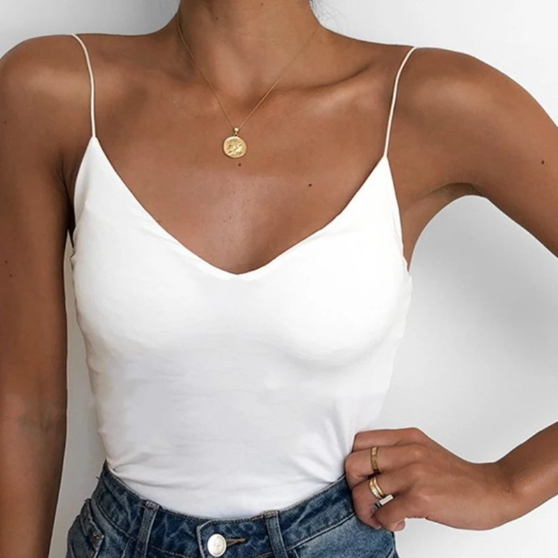 Camiseta sin mangas Sexy de verano para mujer, Tops básicos con tirantes, camisola delgada sin mangas