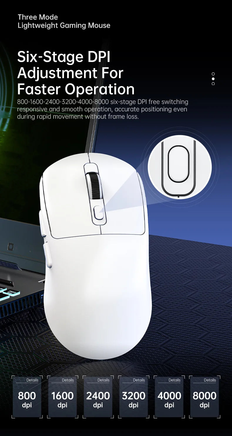 Ratón ligero inalámbrico Bluetooth/2,4G/ratón trimodo con cable ratón ajustable de 8000 DPI ratones silenciosos recargables para juegos de oficina