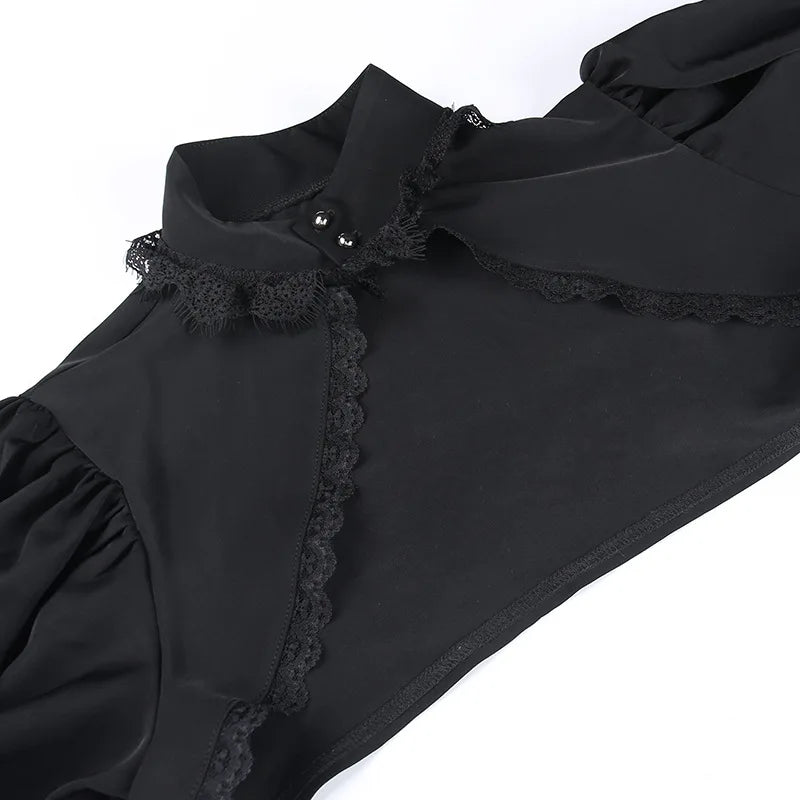Blusa gótica con mangas abullonadas para Mujer, Top corto Sexy negro De manga larga para invierno, Blusas estéticas De hadas para Mujer De Moda 2022