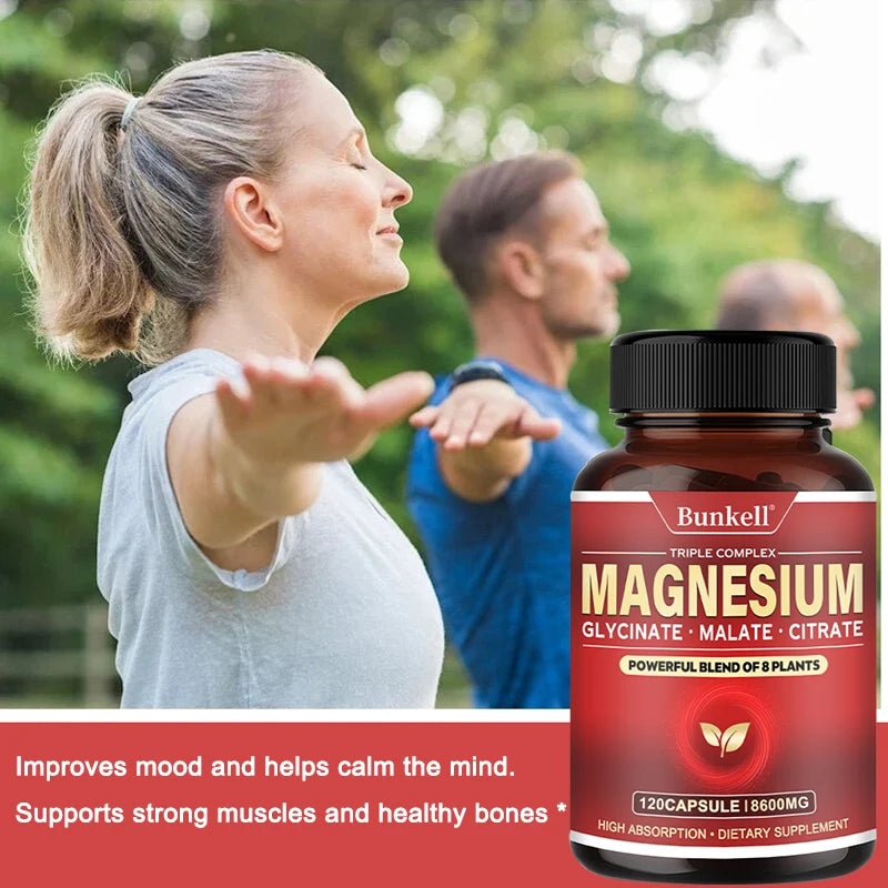 Complejo de magnesio - Glucinado de magnesio, malato, cítrato - Promueve energía y sueño, salud ósea, sin gluten ni OGM
