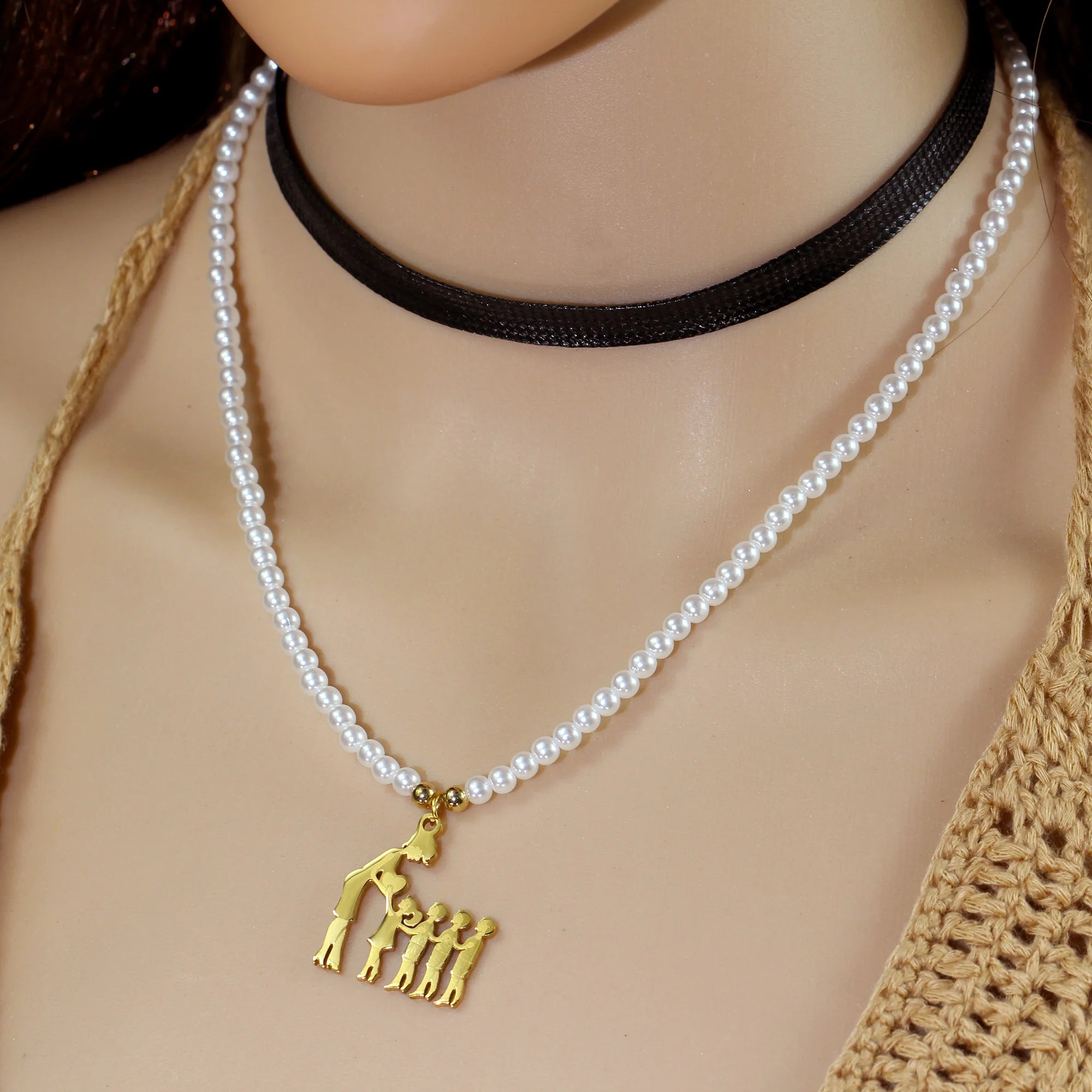 Collar con colgante de perlas para mamá y niño, accesorios decorativos creativos y elegantes, amor, hijo e hija, regalo de cumpleaños para el día de la madre y vacaciones