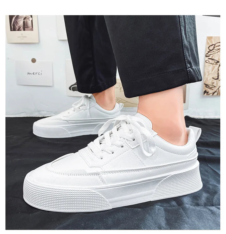 Zapatos blancos para hombre, zapatillas informales de cuero, zapatos de plataforma de tendencia, zapatos vulcanizados cómodos para hombre, Tenis masculinos blancos