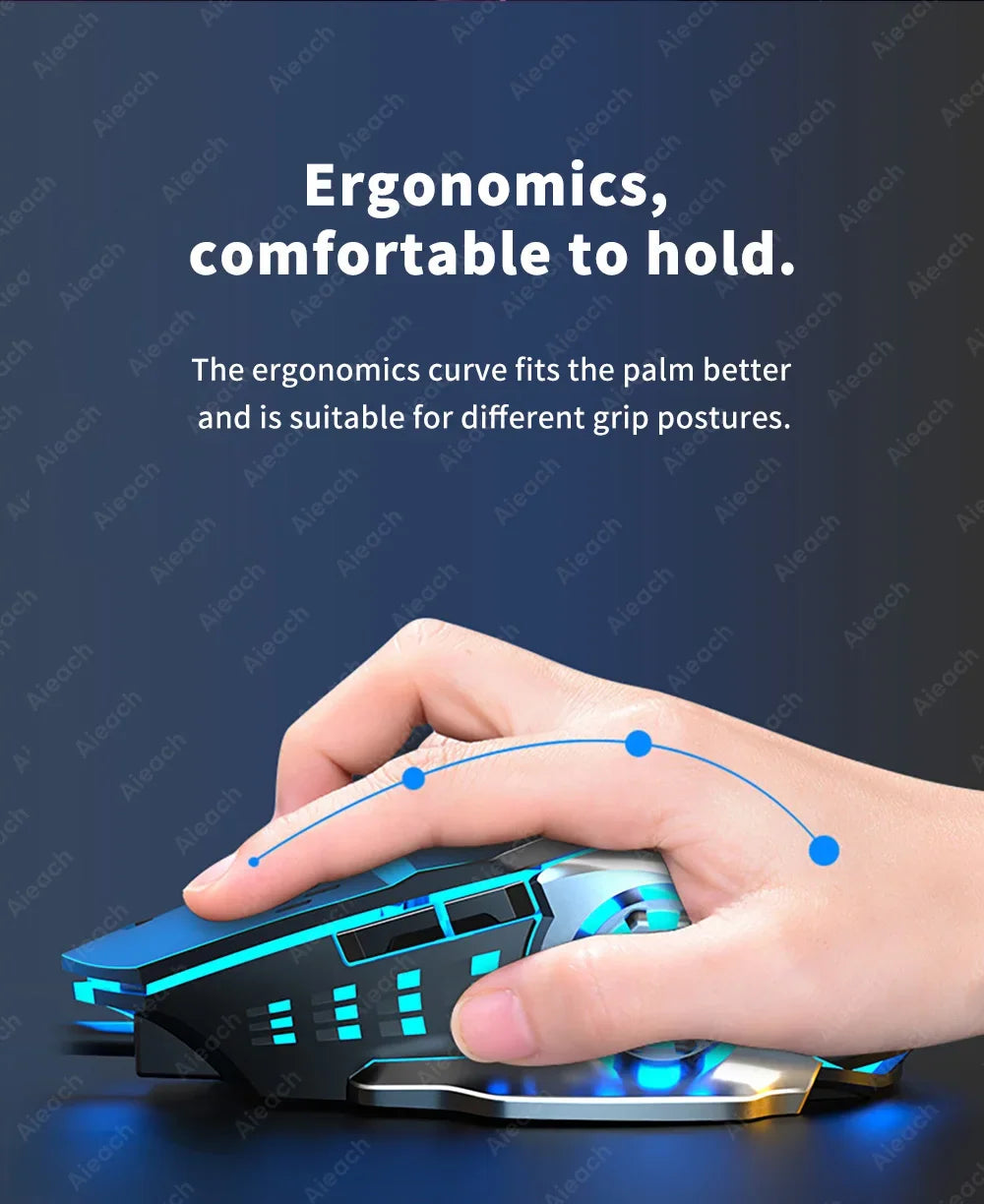 Ratón inalámbrico para juegos Bluetooth 2,4g USB recargable ergonómico diseño de retroiluminación mecánica para ordenador portátil PC Gamer