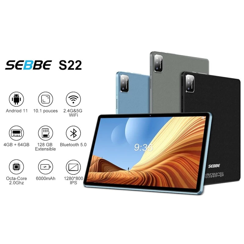 Tablet PC Android 11 de 10.1 Pulgadas, CPU con 4GB de RAM y 64GB de ROM, Procesador S22 Sun50iw, Cortex-A53, Cámara Dual, Tipo-C, Octa-Core