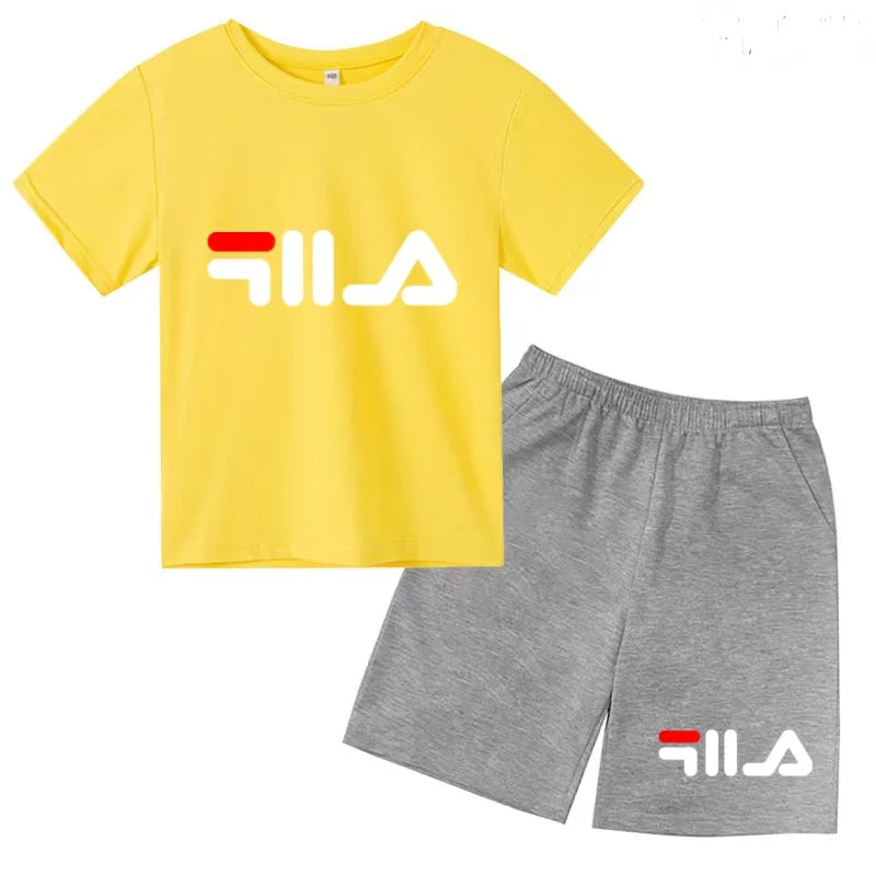 Ropa con letras para niños, camiseta de manga corta y pantalones cortos, ropa de verano fresca y encantadora, conjunto deportivo informal para niños y niñas de 3 a 12 años
