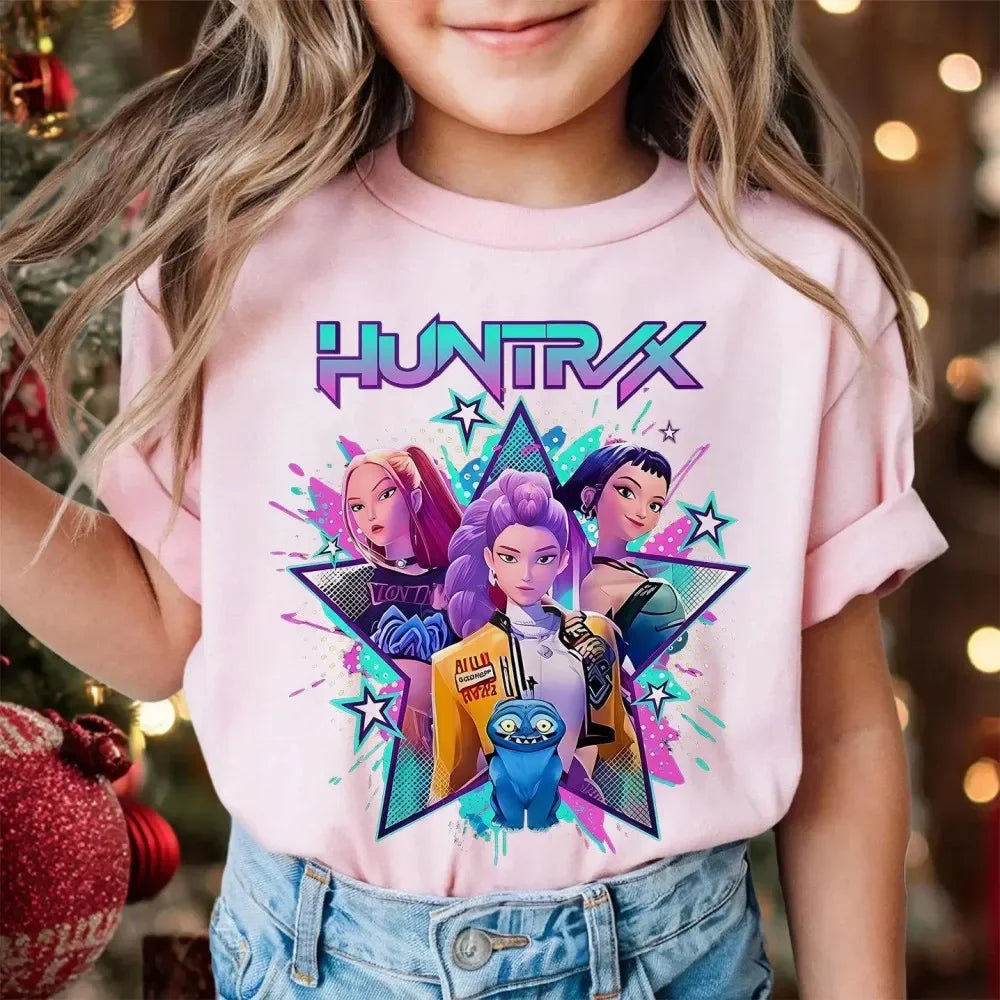 Camiseta Huntrix para adolescentes, camiseta de cumpleaños Mira Rumi Zoey Kpop Devil Hunter, regalo de cumpleaños para niños, Top de verano para la temporada de regreso a la escuela