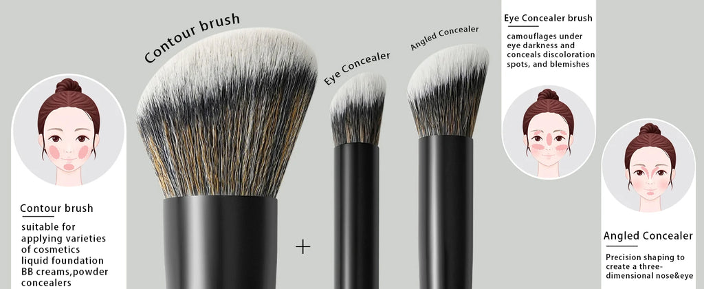 BEILI-Juego de brochas de maquillaje de doble punta, profesional, 12 Uds., contorno vegano, base en polvo, bronceador de cejas, Kit de cosméticos