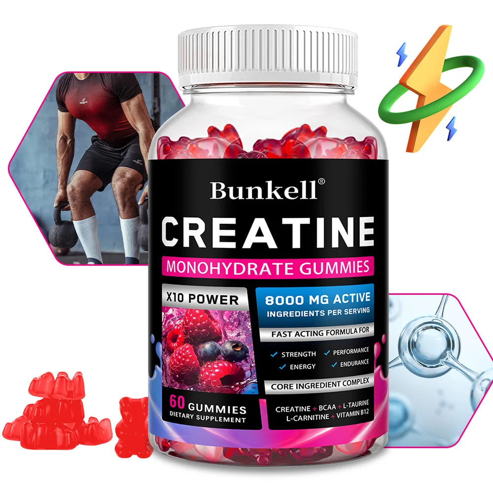 Gomitas monohidratadas de creatina: 8000 mg, pre/poste de entrenamiento, fitness, fuerza, desarrollo muscular, proporcionan suplementos energéticos