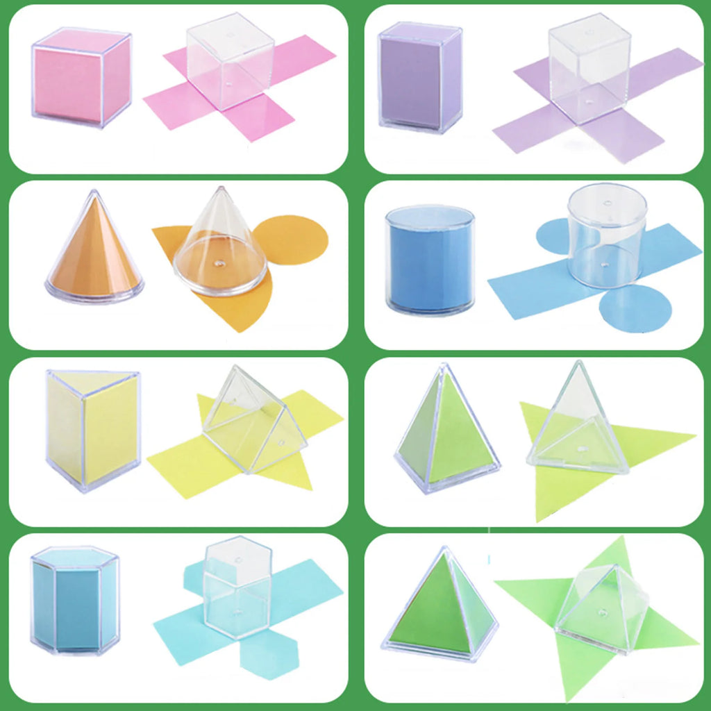 8 sólidos geométricos transparentes, modelo de demostración de perspectiva, versión de libro de texto, herramienta de aprendizaje de matemáticas, juguete educativo Montessori