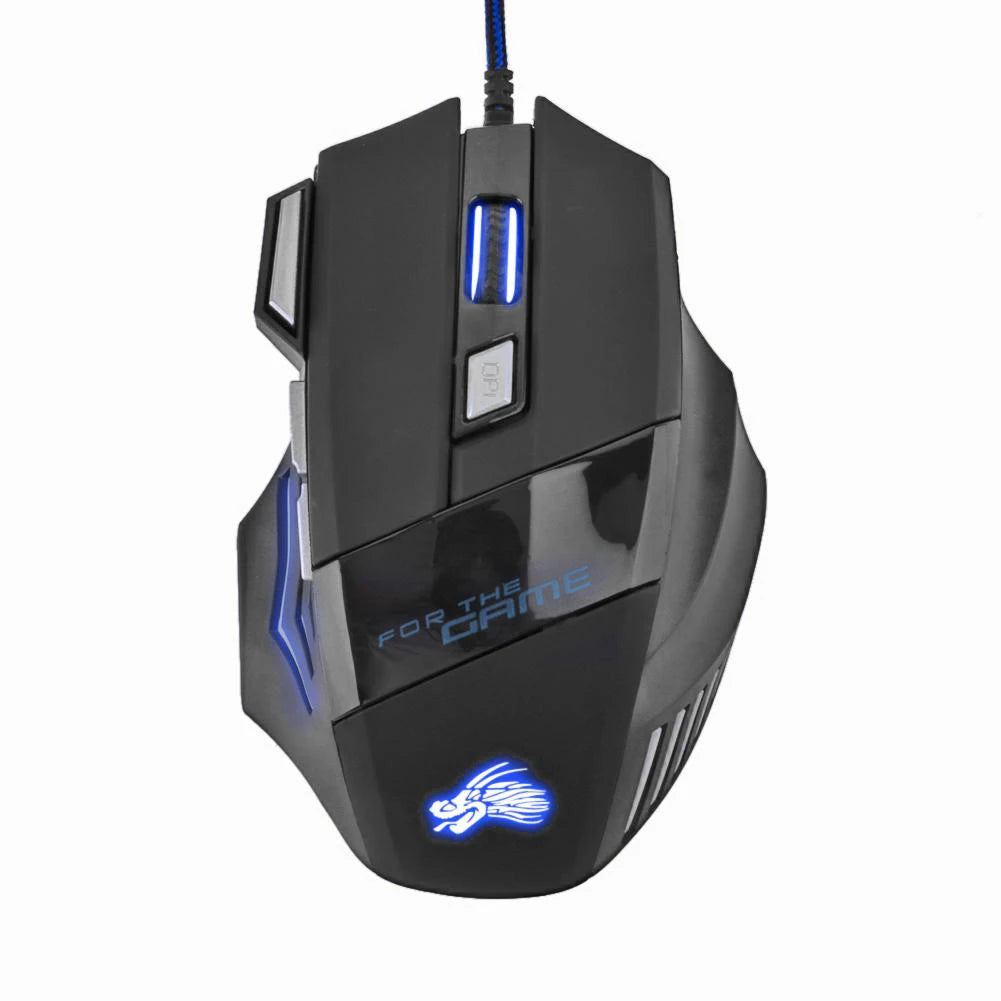 Ratón óptico con cable para juegos, periférico ergonómico retroiluminado con 7 botones, 5500 DPI, ajustable, para PC, ordenador de escritorio