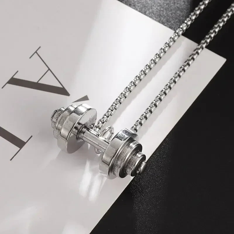Colgante de mancuernas de levantamiento de pesas de acero inoxidable para hombre musculoso, collar de barra para culturismo, joyería deportiva para gimnasio para mujer