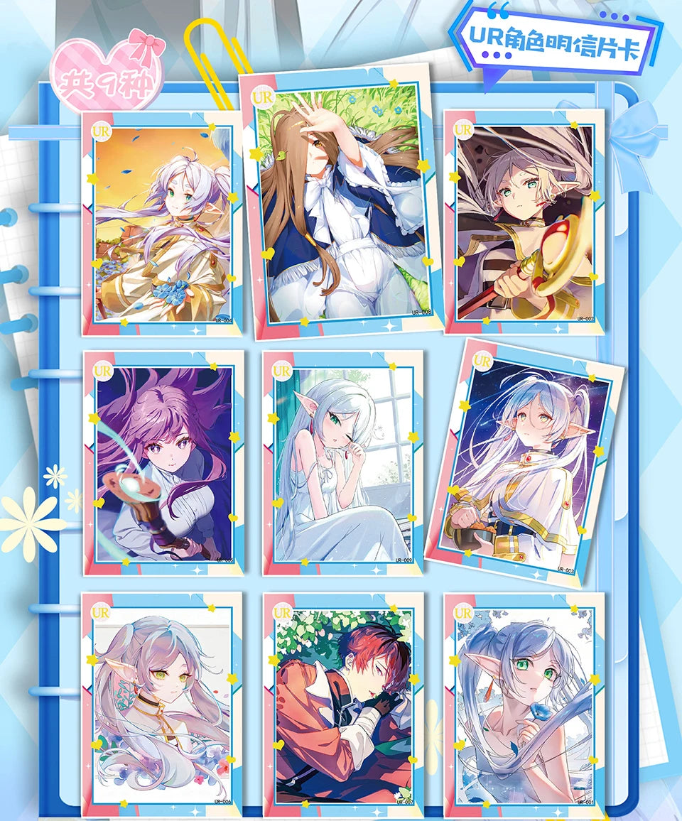 Frieren: Tarjeta de colección de Anime Beyond Journey's End, hermosa y exquisita tarjetas de personajes de raíz de billete láser, juguetes de mesa familiares