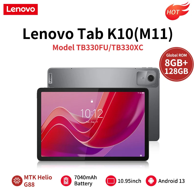 Tablet Lenovo Tab K10 M11 8GB 128GB WIFI LTE MTK Helio G88 ROM Global Android 13, Pantalla de 11'' 90Hz, GPS, Batería de 7040mAh