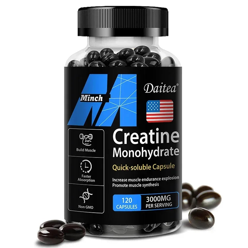 Monohidrato de creatina 3.000 mg: mejora la energía y la resistencia, aumenta la masa muscular y el rendimiento atlético, 120 cápsulas
