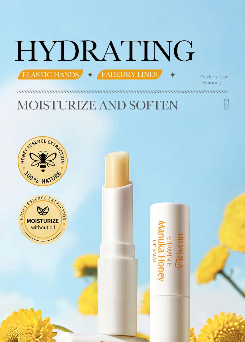 BIOAOUA vitamina E miel bálsamo labial hidratante antigrietas nutritivo lápiz labial labios productos para el cuidado de la piel