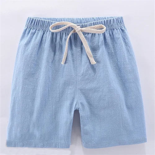 Pantalones cortos para niños y niñas, pantalones cortos deportivos de lino y algodón para verano, finos, transpirables, con cintura elástica, para playa, pantalones cortos informales sueltos para chico
