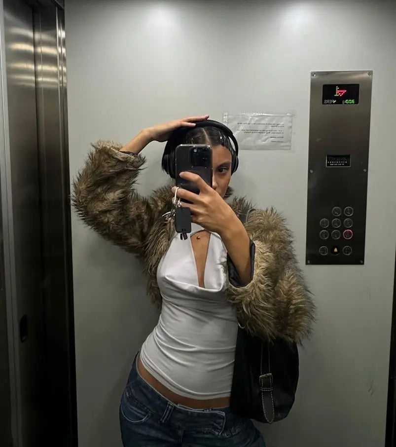 Camisetas sexis con cordones lisos para mujer, camisetas sin mangas con espalda descubierta y cuello Halter elegante, Top corto elástico Y2K para chica joven